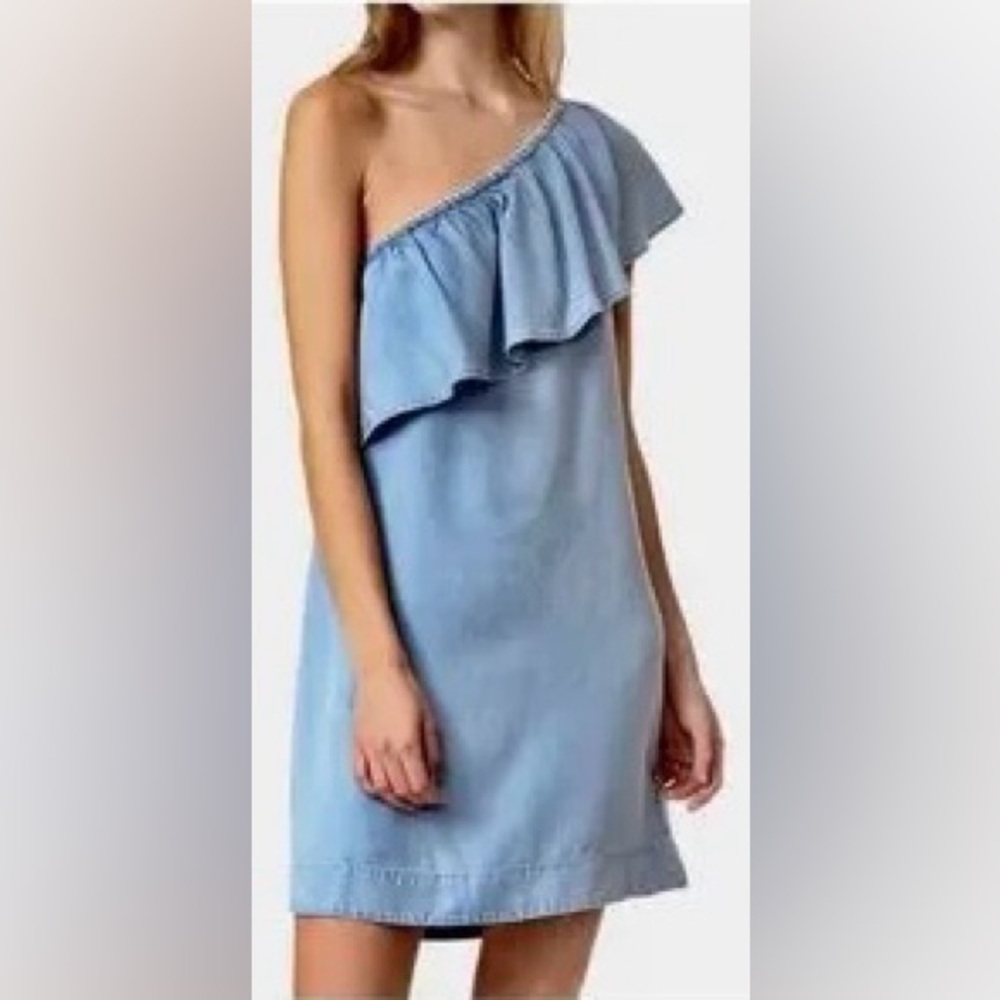 One-Shoulder Light Blue Ruffle Summer Dress - Picture 2 of 2